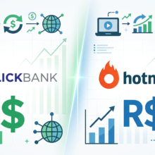 Comparação entre Clickbank e Hotmart mostrando as duas plataformas lado a lado